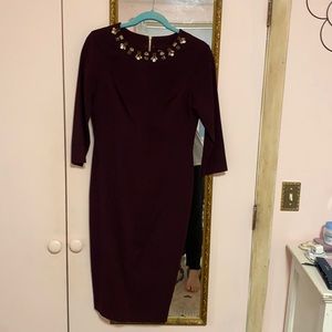 🌸 Rhinestone Neckline Knee Length Purple Dress